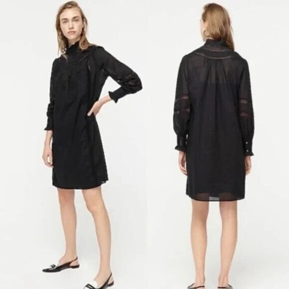 J.Crew Black High-Neck Tunic Dress Sz XS Floral Embroidery Eyelet